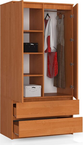 BDW, armadio 2 ante, 2 cassetti, 180x90x51 cm, ontano