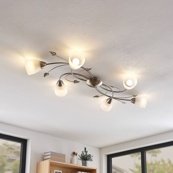 Plafoniera soffitto Yannie Lindby, dimmerabile, Alluminio / Grigio / Zincato, Soggiorno / Sala da pranzo, Metallo, Antico, Plafoniera