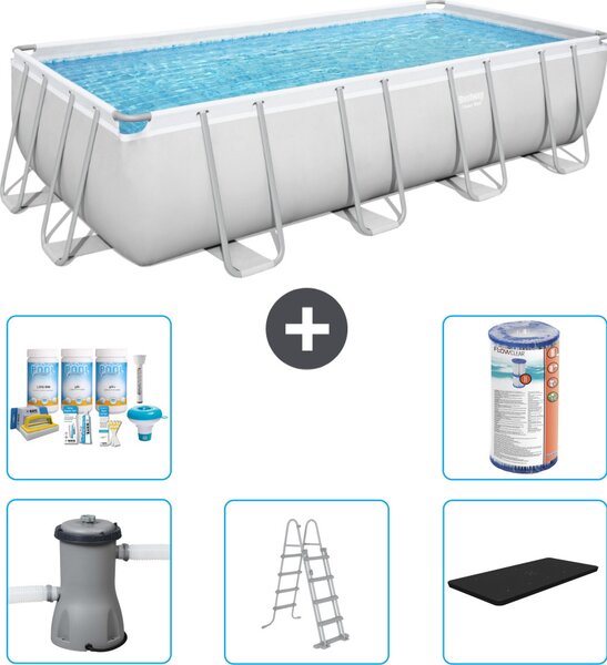 Piscina rettangolare Bestway Power Steel - 488 x 244 x 122 - Grigio, compresa pompa - scala - copertura pacchetto manutenzione - filtro