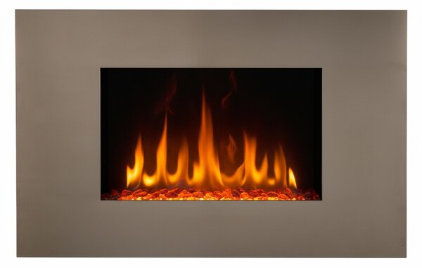 CHEMIN'ARTE - Caminetto elettrico da parete Pure Inox 90 cm con effetto fiamme LED, riscaldamento programmabile, telecomando