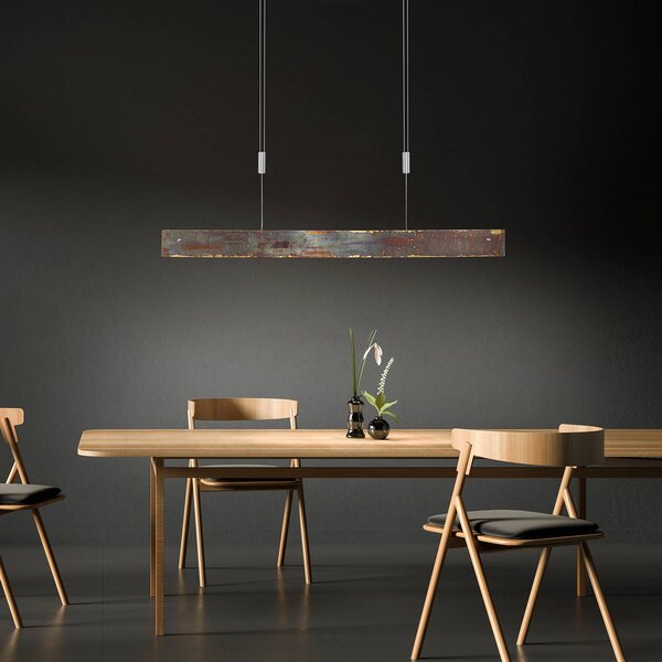 Lampada LED a sospensione Malu di Quitani, ossidata oro, lunghezza 100 cm dimmerabile, Ottone / Oro, Soggiorno / Sala da pranzo, Alluminio, Moderno