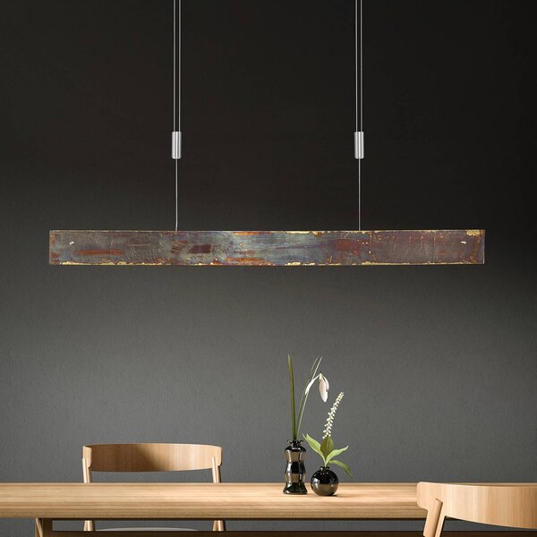 Lampada LED a sospensione Malu di Quitani, ossidata oro, lunghezza 100 cm dimmerabile, Ottone / Oro, Soggiorno / Sala da pranzo, Alluminio, Moderno