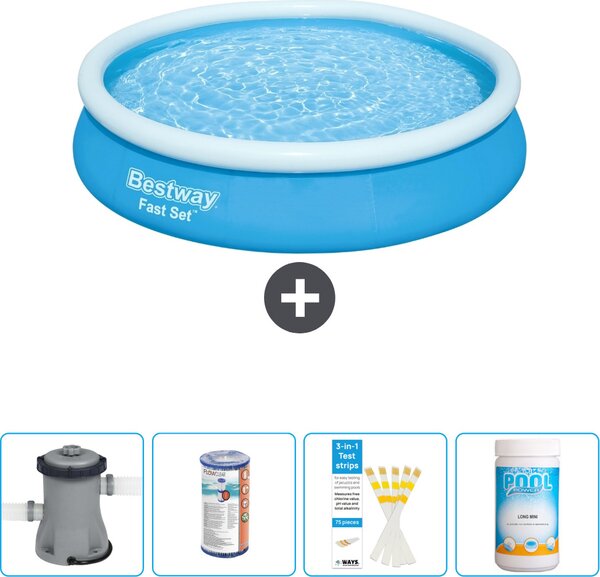 Piscina gonfiabile rotonda Bestway Fast-Set - 366 x 76 cm - blu - inclusa pompa - filtro - strisce reattive - cloro