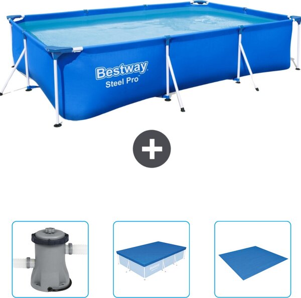 Piscina Bestway Steel Pro rettangolare - 300 x 201 x 66 cm - blu - include pompa - copertura - telo di fondo
