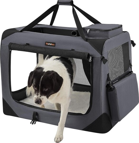 Feandrea Cassa pieghevole per cani, box per trasporto cani, XL, borsa per cani, tessuto Oxford, rete, traspirante, portatile, struttura in metallo, con maniglie, tasche