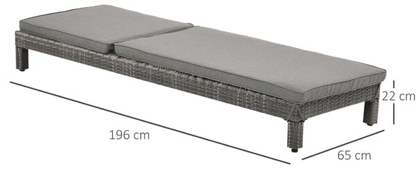 Outsunny Lettino da Giardino o Terrazzo Regorabile in PE Rattan con Cuscino Imbottito Regolabile su 6 Livelli, Grigio|Aosom