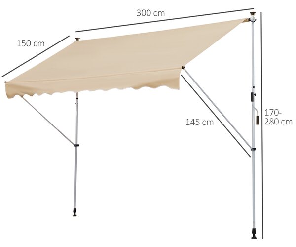Outsunny Tenda avvolgibile da sole a bracci per balcone con manovella, tenda da sole per esterni in metallo e poliestere, 3x1.5m, beige | Aosom Italy