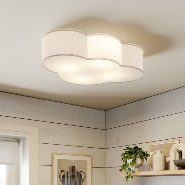 TK Lighting Plafoniera Cloud, bianca, tessuto, lunghezza 62 cm, E27, a 4 luci