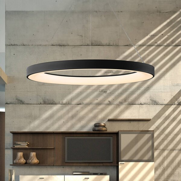 Mantra Iluminación Lampada a sospensione Niseko II, telecomando, Ø 65 cm, nero dimmerabile, Nero, Soggiorno / Sala da pranzo, Metallo, Moderno