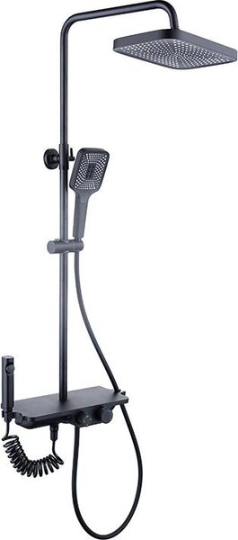 Set doccia a pioggia - 30 cm - nero - rubinetto termostatico, doccetta e soffione