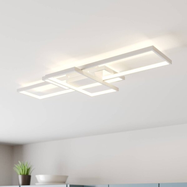 Plafoniera a LED Poppy Lindby, dimmerabile, Bianco / Opale, Soggiorno / Sala da pranzo, Alluminio, Moderno, Plafoniera LED
