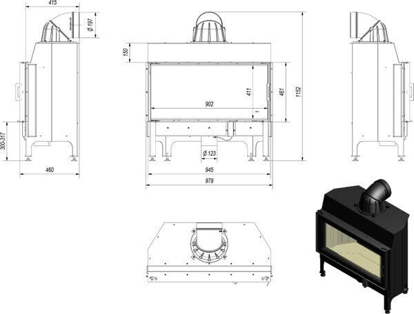 Inserto camino in acciaio KRATKI NADIA 14 kW Ø 200 rivestimento nero