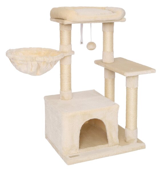Tiragraffi compatto lionto 85 cm, albero per gatti salvaspazio con palla da gioco, tronco in sisal e superficie tiragraffi, beige