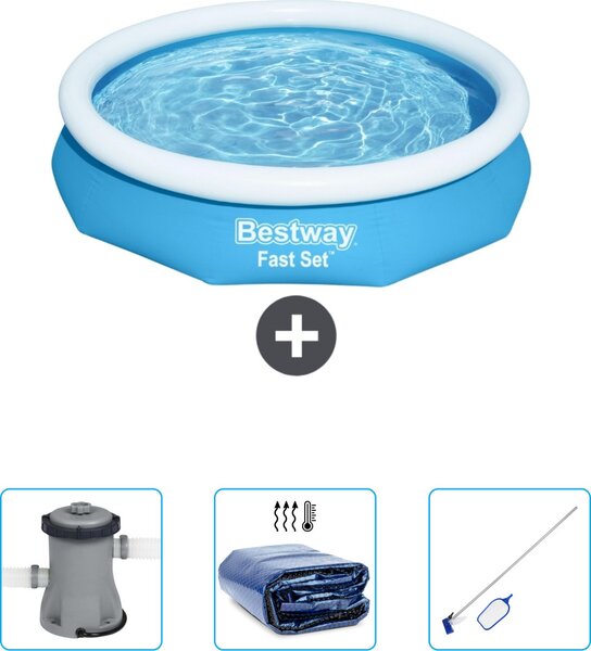 Bestway piscina gonfiabile rotonda ad ambientazione rapida - 305 x 66 cm - blu - include pompa - tenda - kit di pulizia