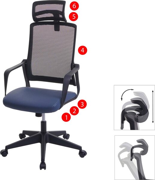 Sedia da ufficio HWC-J52, sedia girevole da scrivania, poggiatesta ergonomico, similpelle ~ blu-grigio