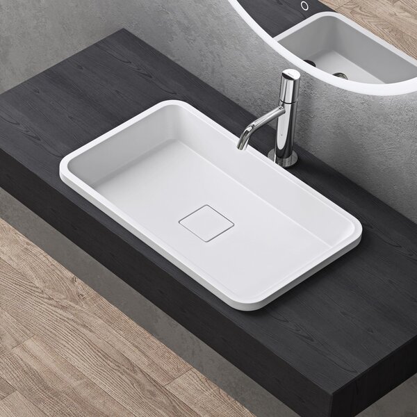 Doporro Lavabo da Incasso Soprapiano 55x33 cm in Resina Minerale Bianco Opaco, Lavandino Rettangolare da Appoggio Senza Foro Rubinetto con Piletta Inclusa C Colossum104