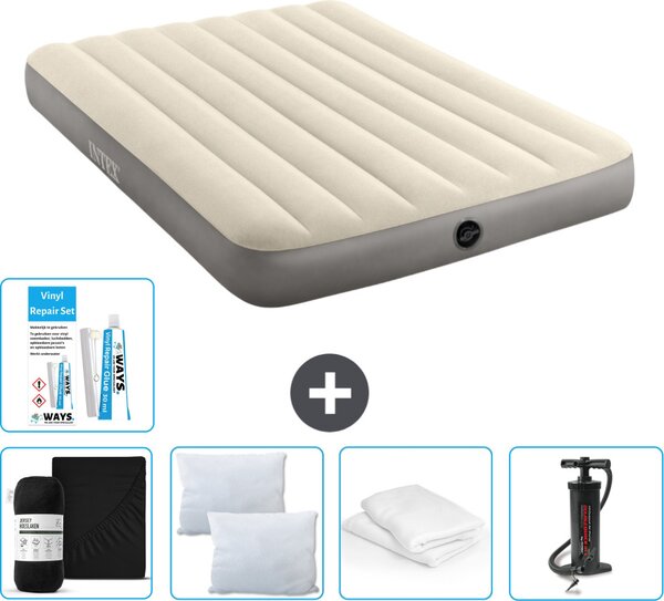 Letto ad aria Intex - Letto matrimoniale - 137 x 191 x 25 cm - Beige - Consegna inclusa Lenzuolo di ricambio - Bacio - Pompa - Set di riparazione e protezione del cuscino
