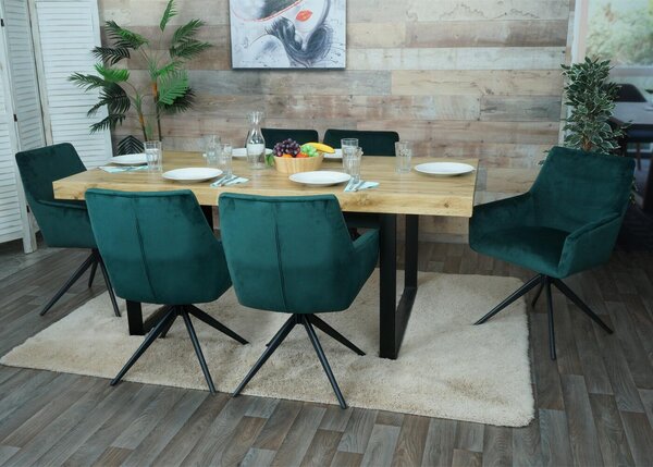 Set di 6 sedie da pranzo HWC-L91, sedia da cucina bracciolo girevole posizione automatica tessuto MVG ~ verde