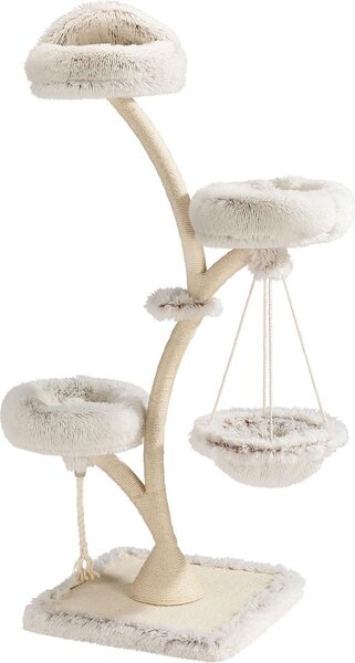 Tiragraffi di design Fudajo con lettino appeso, tiragraffi per gatti 59 x 59 x 169 cm, albero per gatti fino a 15 kg con sisal e peluche, mobili per gatti a 3 livelli