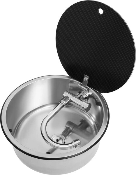 Set di lavelli, rubinetto pieghevole, design compatto, argento