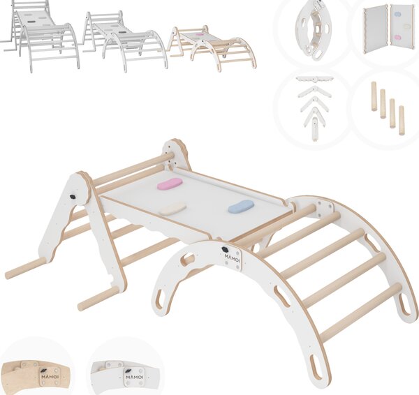 Set di arrampicata per interni, triangolo di arrampicata in legno con scivolo, arco di arrampicata, arrampicata per bambini, altalena arcobaleno con scivolo, arco da gioco in legno
