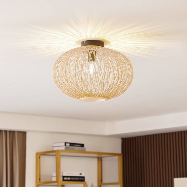Plafoniera soffitto Solvira Lindby, dimmerabile, Legno chiaro, Soggiorno / Sala da pranzo, bambù, Scandinavo, Plafoniera
