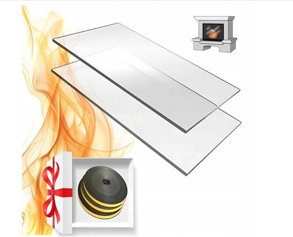 Vetro per camino 370x255 mm, resistente al calore 4 mm, visione sicura del fuoco