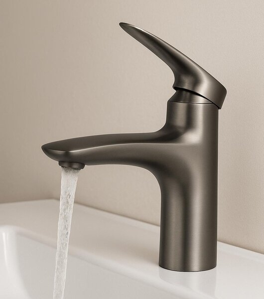 Miscelatore lavabo Nola – grigio – miscelatore con set di installazione