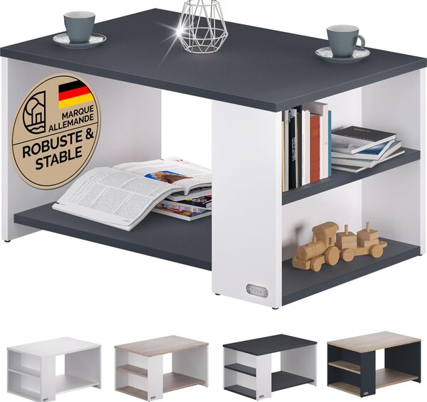 CASARIA® Tavolino Divano da Caffè con Ripiano 2 Scomparti 90x60x50cm in Legno Carico Max 50kg Tavolo Basso Soggiorno Salotto