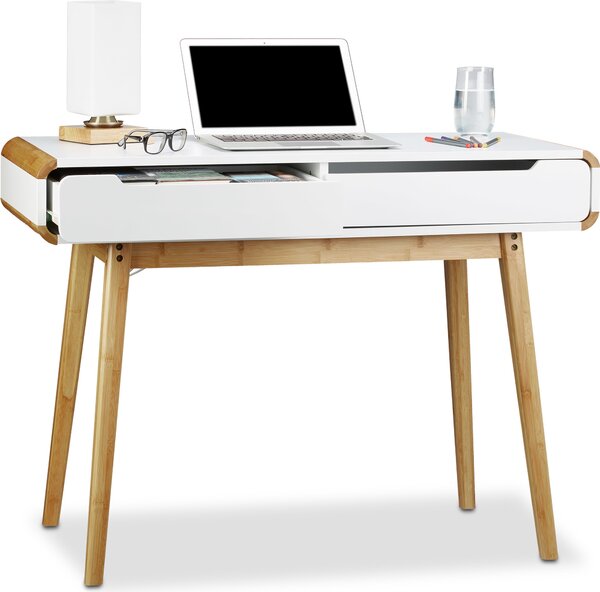 Scrivania Relaxdays con cassetti, toletta in stile nordico, scrivania per bambini A x L x P: 73 x 100 x 45 cm, bianca