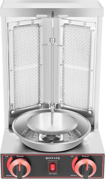 Doner kebab/shawarma grill - Griglia a gas verticale - Rotazione automatica - 2 bruciatori - Manopola rotante - Commerciale - Argento