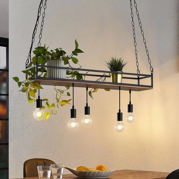 Lampada a sospensione Kirista Lindby, dimmerabile, Nero, Soggiorno / Sala da pranzo, Metallo, Vintage, Lampada a sospensione