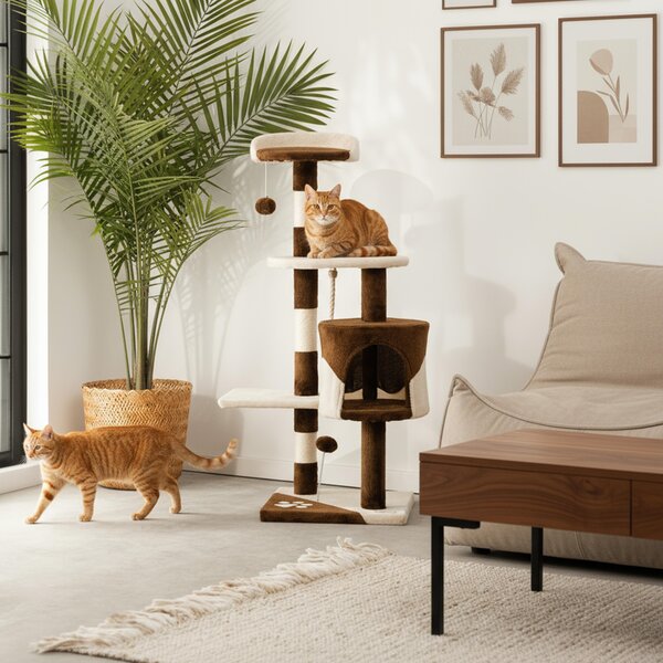 Belviona tiragraffi per gatti, tiragraffi compatto da 112 cm con palline, sisal e grotta di coccole, marrone/beige