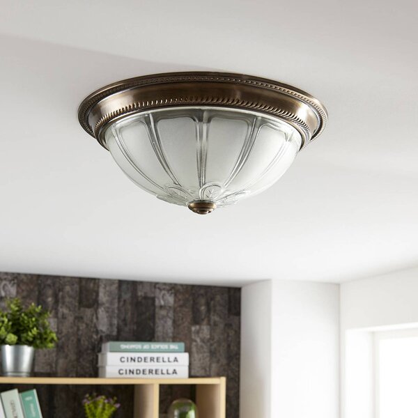 Plafoniera a LED Henja Lindby, dimmerabile, Bronzo / Ottone antico, Soggiorno / Sala da pranzo, Vetro, Antico, Plafoniera LED