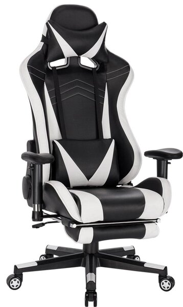 Sedia da gioco Happyment Luxe - Sedia ergonomica da gioco e da ufficio con poggiapiedi - Regolabile in altezza - Bianco - Similcuoio