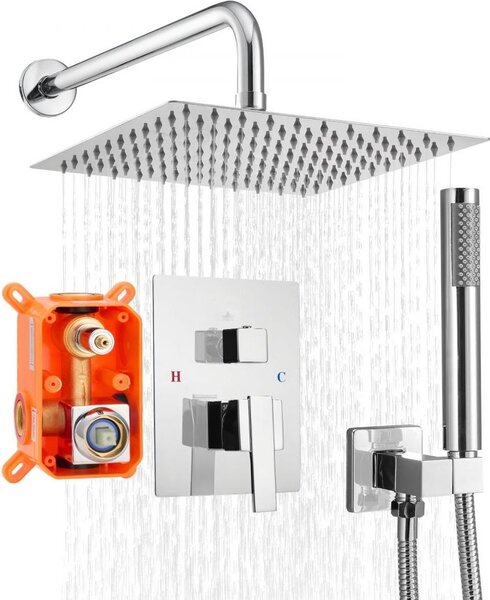 Set di miscelatori per doccia con soffione a pioggia quadrato da 254 mm - Cromo argento di alta qualità - Aggiornamento del bagno