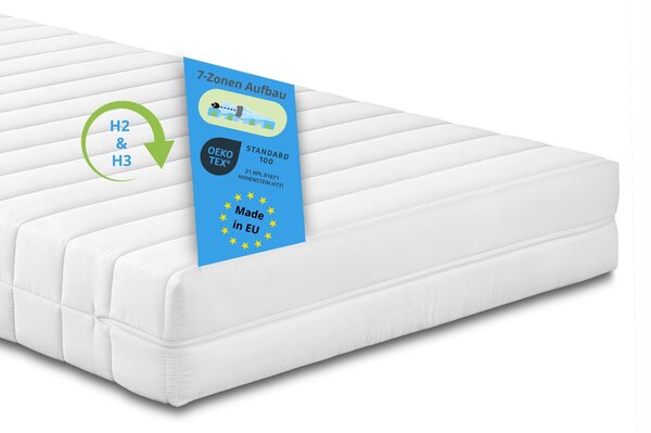 Materasso ortopedico a 7 zone in schiuma fredda, 90 x 200 cm, H2 e H3, 15 cm, materasso reversibile, Bodyprotect Balance Duo