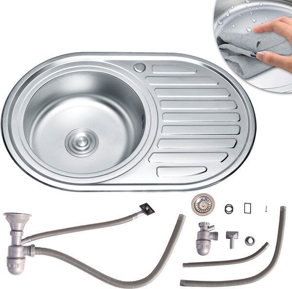 77x50CM Lavello da incasso rotondo in acciaio inox scaffale - sinistra Lavello da cucina Lavello