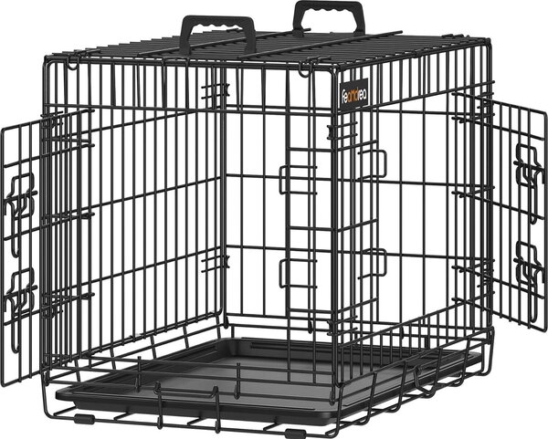 Cassa per cani Feandrea, pieghevole, con 2 porte, vassoio in plastica estensibile, 61 x 43,5 x 50,5 cm, S, nero