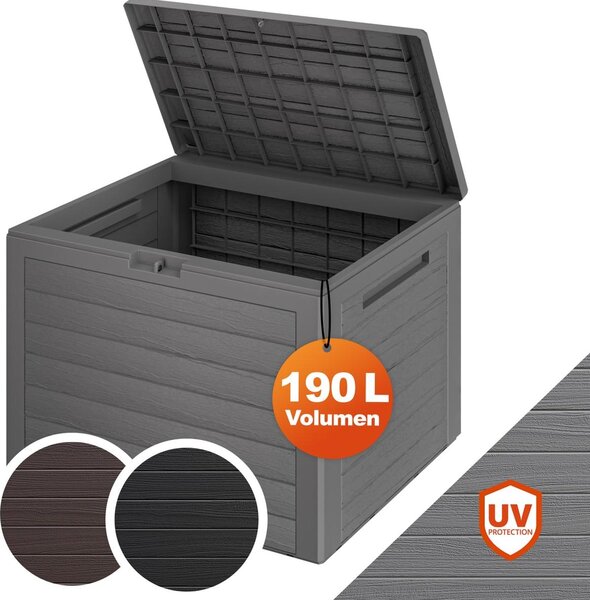 CASARIA® Baule da Giardino Lille 190 L Effetto Legno Orgenizer Box Giocattoli 78x44x55cm Multibox Impermeabile Esterni