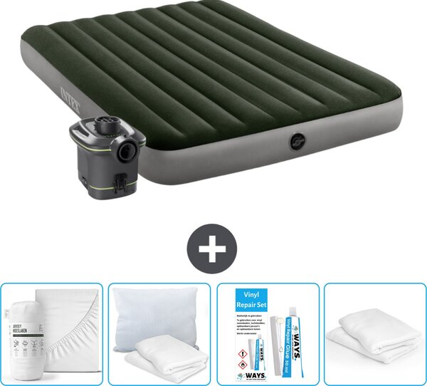 Letto ad aria Intex - 2 persone - 152 x 203 x 25 cm - Verde - Incluso pompa - Lenzuolo di ricambio - Bacio - Set di riparazione en Protezione cuscino