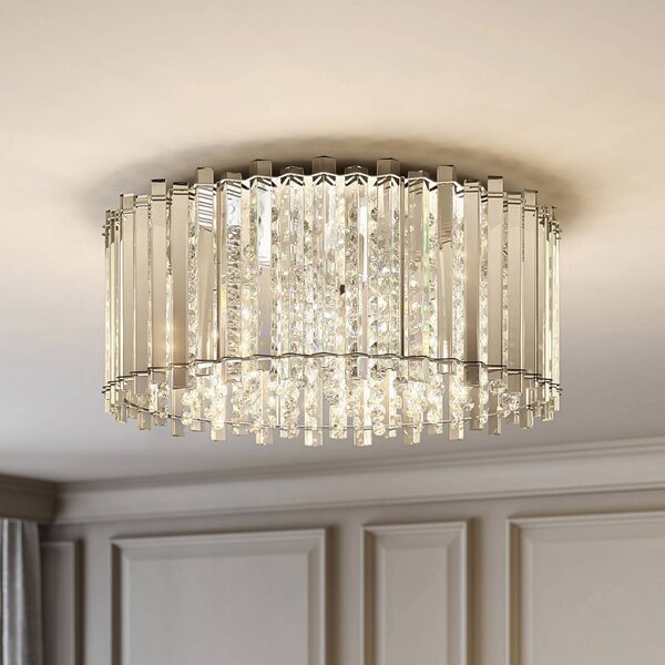 Plafoniera in cristallo Limana Lucande, dimmerabile, Cromo / Argento, Soggiorno / Sala da pranzo, Metallo, Design, Plafoniera