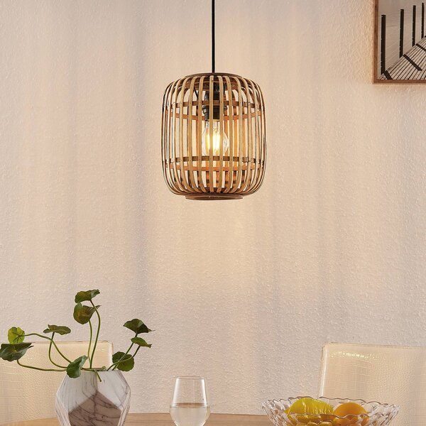 Lampada a sospensione Canyana Lindby, dimmerabile, Legno chiaro, Soggiorno / Sala da pranzo, Legno, Campagna / Rustiche, Lampada a sospensione