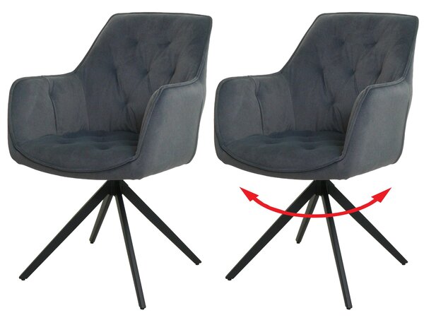 Set di 2 sedie per sala da pranzo MCW-L80, sedia da cucina imbottita sedia con braccioli, girevole, metallo tessuto/tessuto ~ antracite
