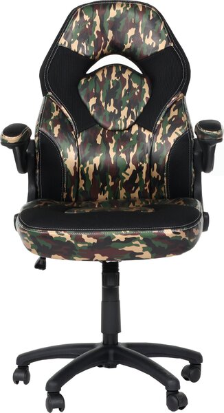Sedia da ufficio HWC-K13, sedia girevole da gioco, ergonomica, bracciolo regolabile, Pelle finta ~ nero mimetico