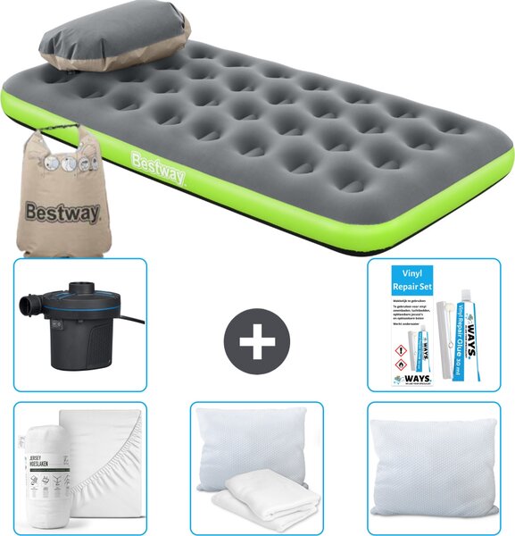 Materasso gonfiabile Bestway - 1 persona - 99 x 188 x 22 cm - grigio/verde - accessori inclusi