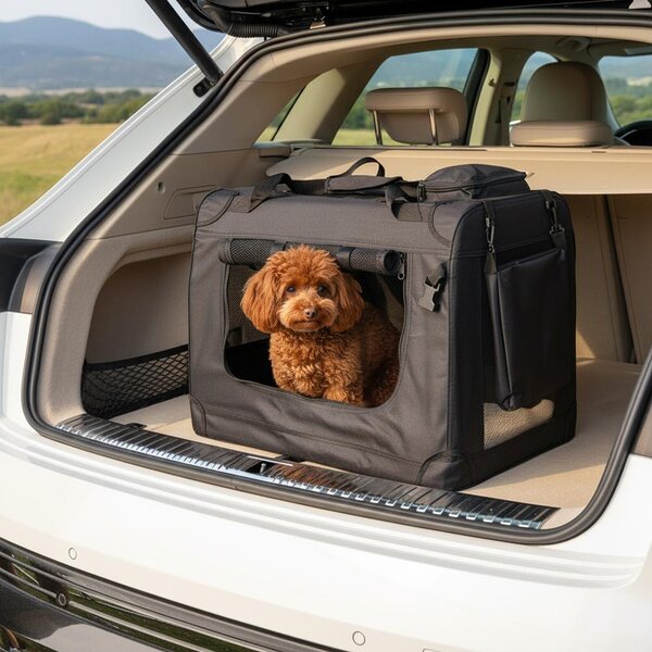 Trasportino per animali domestici belviona pieghevole, comodo e sicuro, Oxford + rete, riponibile in poco spazio, fino a 12 kg, 60x42x44 cm, nero