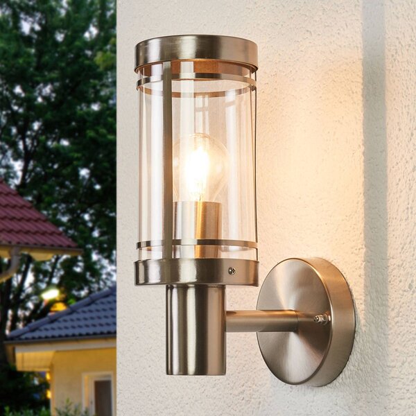 Lindby applique da esterno Djori, color alluminio, acciaio inox, E27 Djori Lindby, dimmerabile, Alluminio / Grigio / Zincato, Acciaio Inox, Moderno