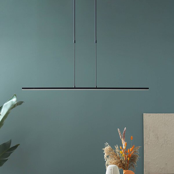 Steinhauer Lampada a sospensione LED Zelena, nera, lunghezza 122 cm, metallo, CCT dimmerabile, Nero, Soggiorno / Sala da pranzo, Metallo, Moderno