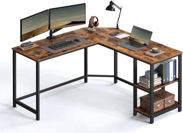 VASAGLE LWD72X scrivania per computer, scrivania ad angolo a forma di L, scrivania da gioco, postazione di lavoro con 2 vani portaoggetti per l'ufficio domestico, salvaspazio
